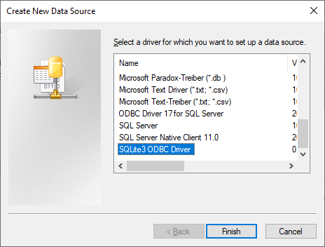 SQLite3 ODBC Driver button
